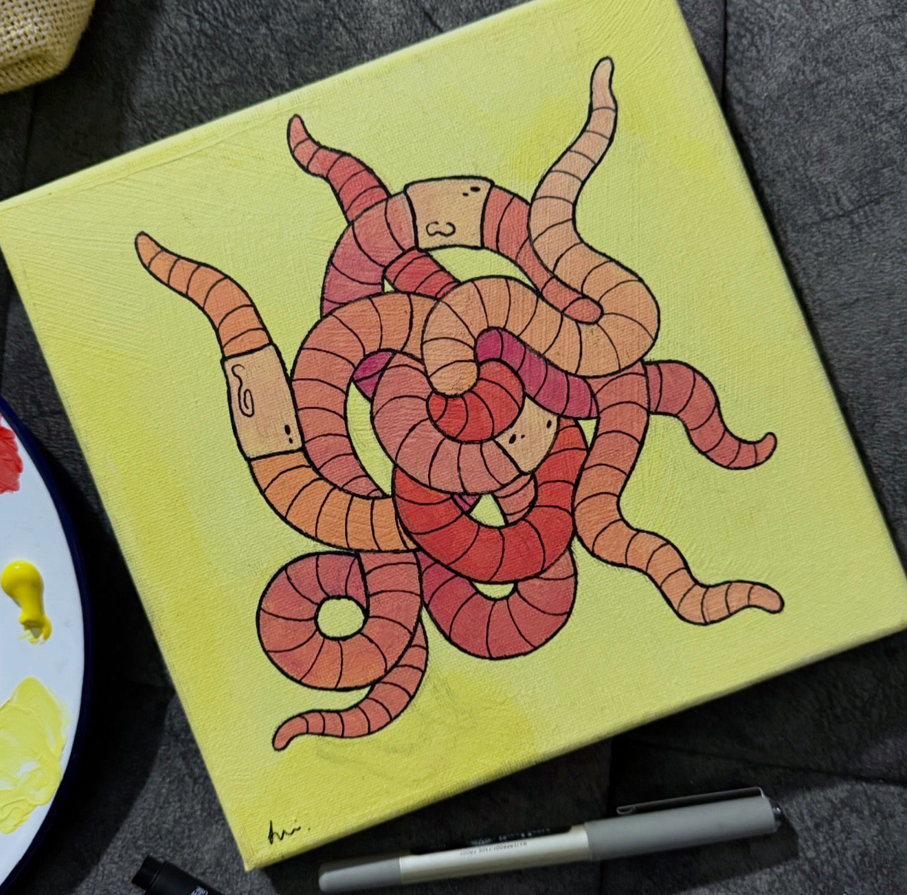 Worms - 8"x8" Acrylic Painting